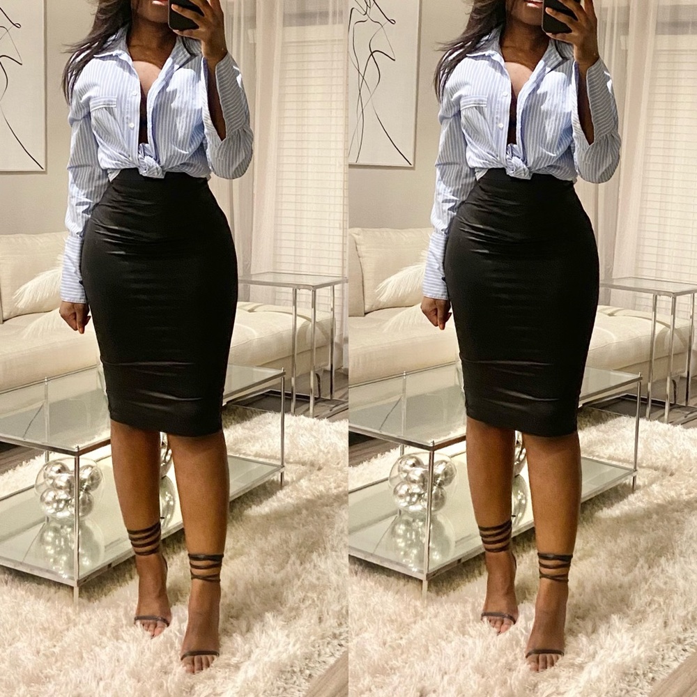 Faux Leather Midi Skirt